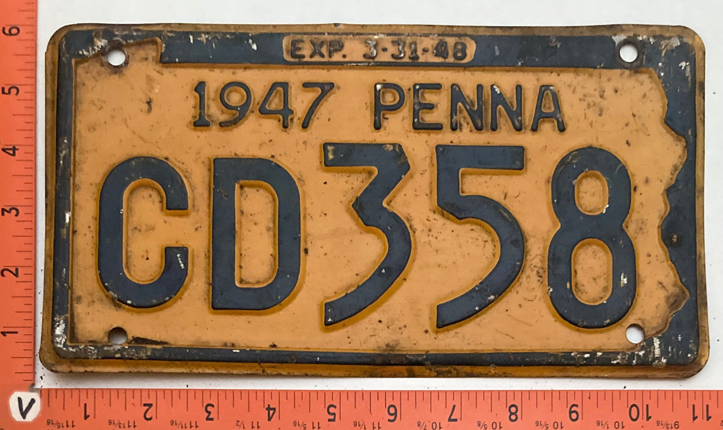 1947 Pennsylvania #CD358 Passenger License Plate