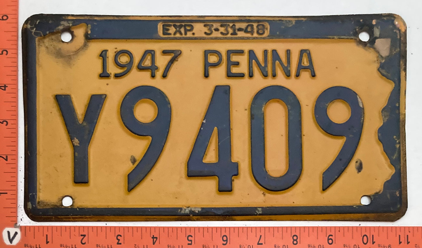 1947 Pennsylvania #Y9409 Passenger License Plate