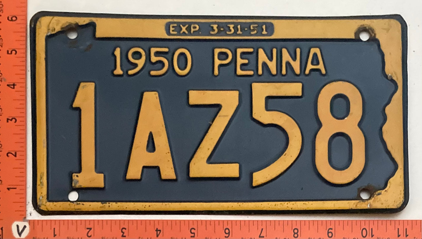 1950 Pennsylvania #1AZ58 Passenger License Plate