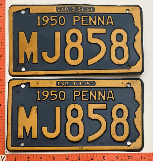 1950 Pennsylvania #MJ858 Passenger License Plate (Pair)