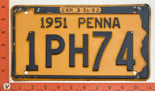 1951 Pennsylvania #1PH74 Passenger License Plate