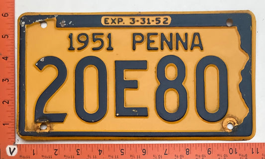 1951 Pennsylvania #20E80 Passenger License Plate
