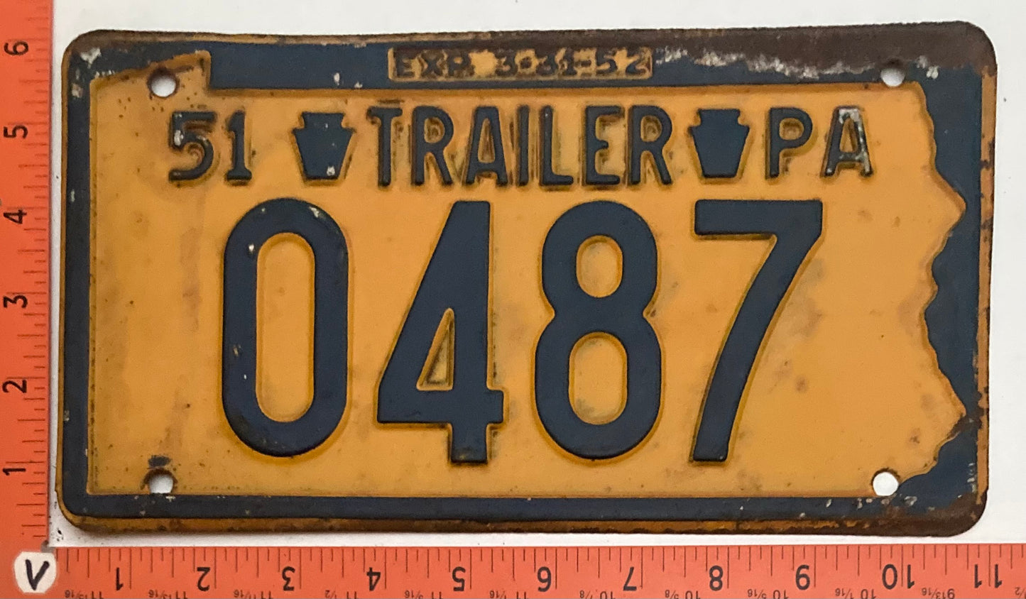 1951 Pennsylvania #0487 Trailer License Plate