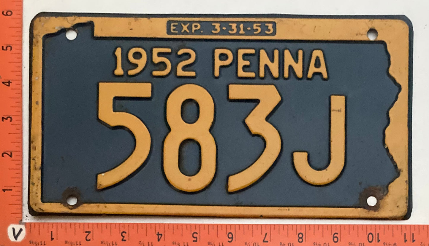 1952 Pennsylvania #583J Passenger License Plate
