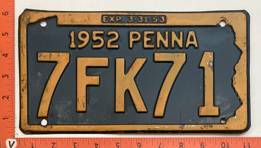 1952 Pennsylvania #7FK71 Passenger License Plate