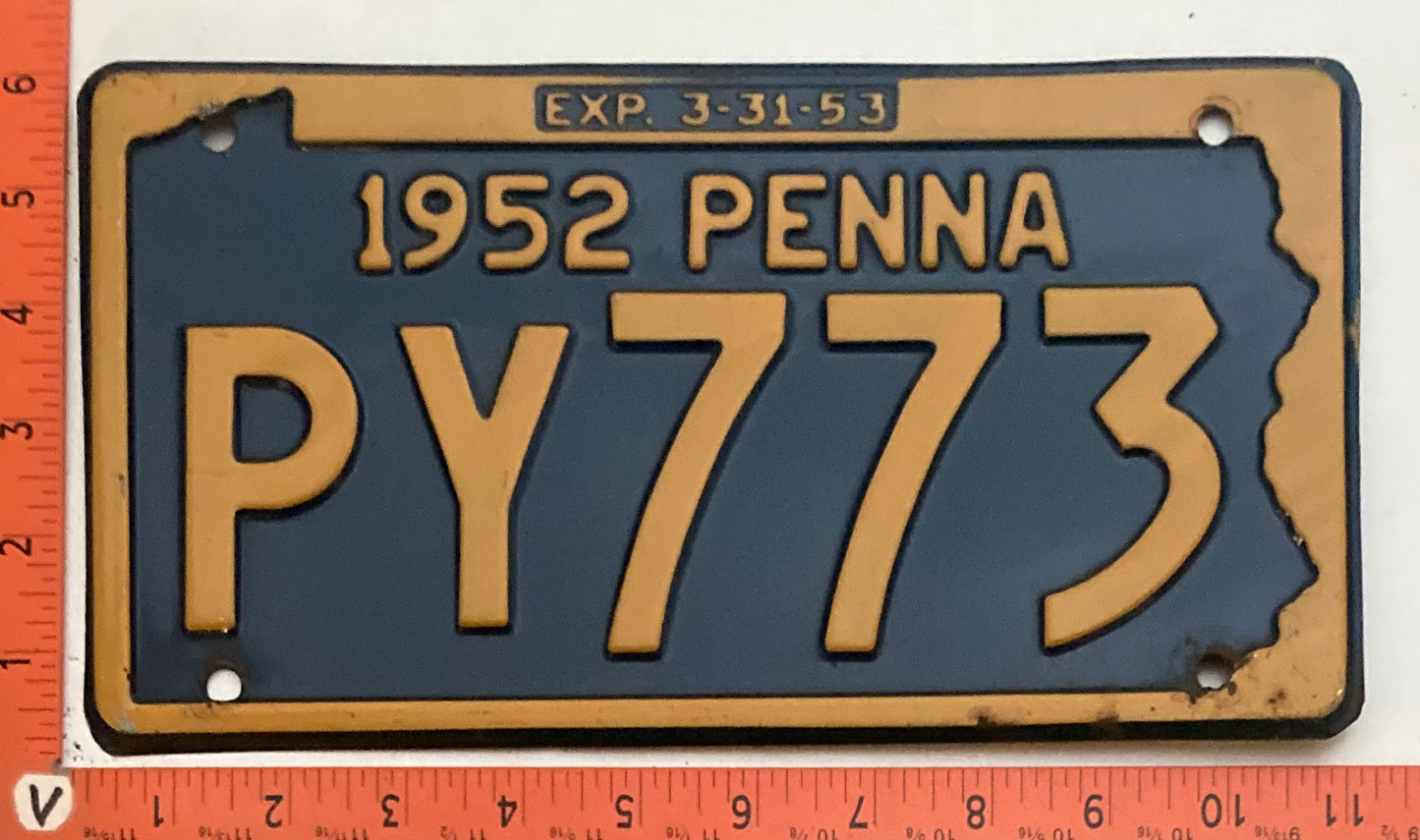 1952 Pennsylvania #PY773 Passenger License Plate