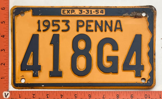 1953 Pennsylvania #418G4 Passenger License Plate