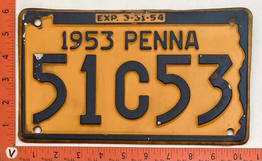 1953 Pennsylvania #51C53 Passenger License Plate