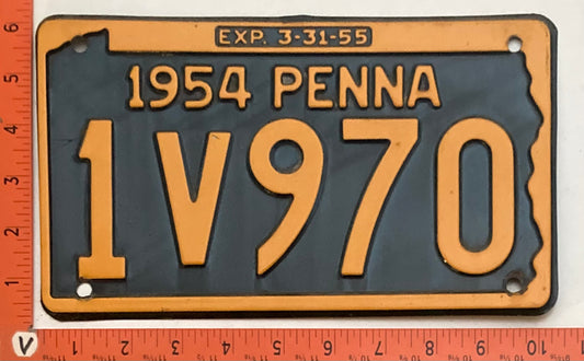 1954 Pennsylvania #1V970 Passenger License Plate
