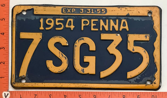1954 Pennsylvania #7SG35 Passenger License Plate