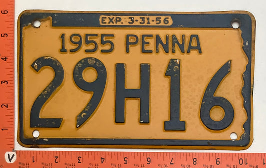 1955 Pennsylvania #29H16 Passenger License Plate