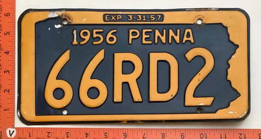 1956 Pennsylvania #66RD2 Passenger License Plate