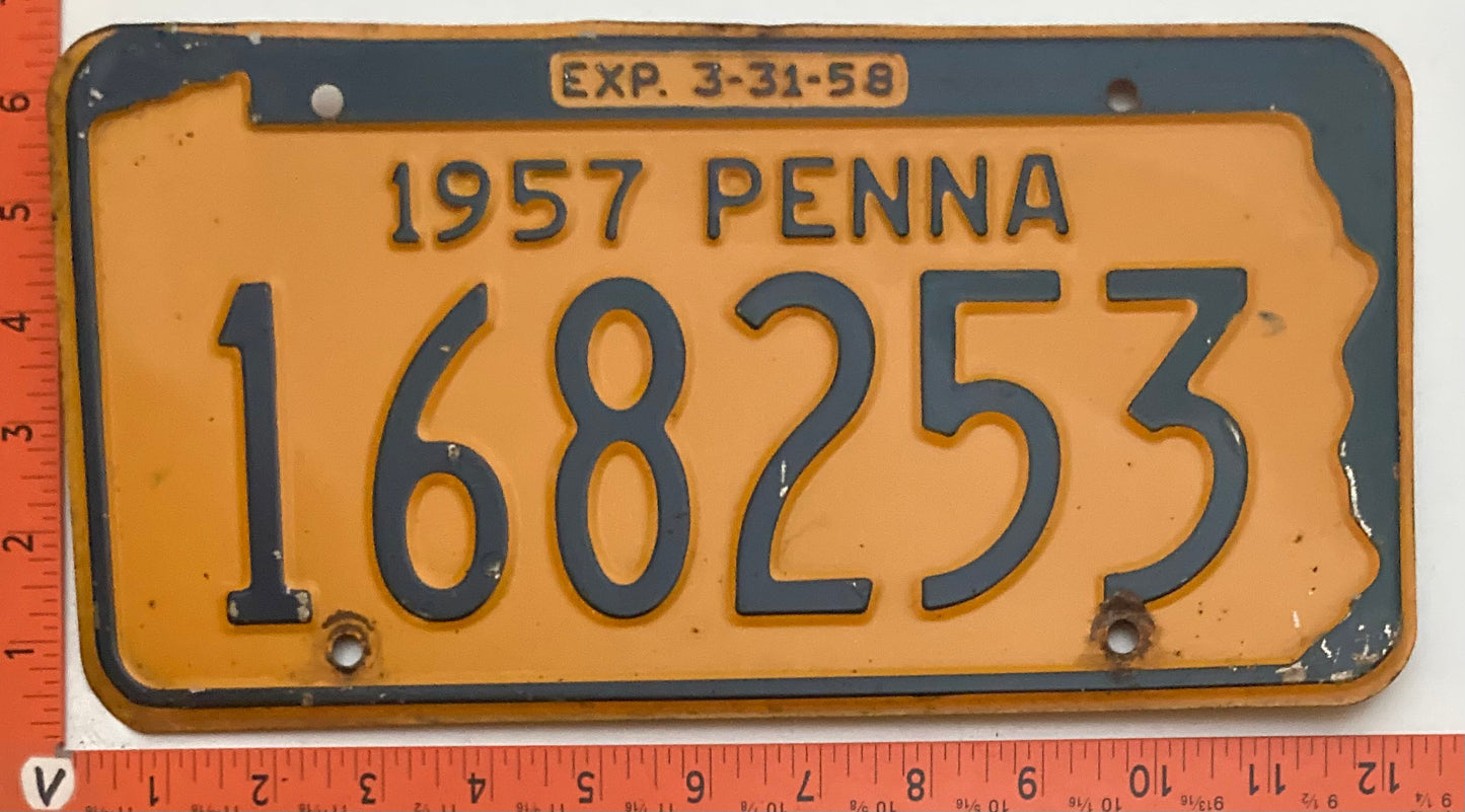 1957 Pennsylvania #168253 Passenger License Plate