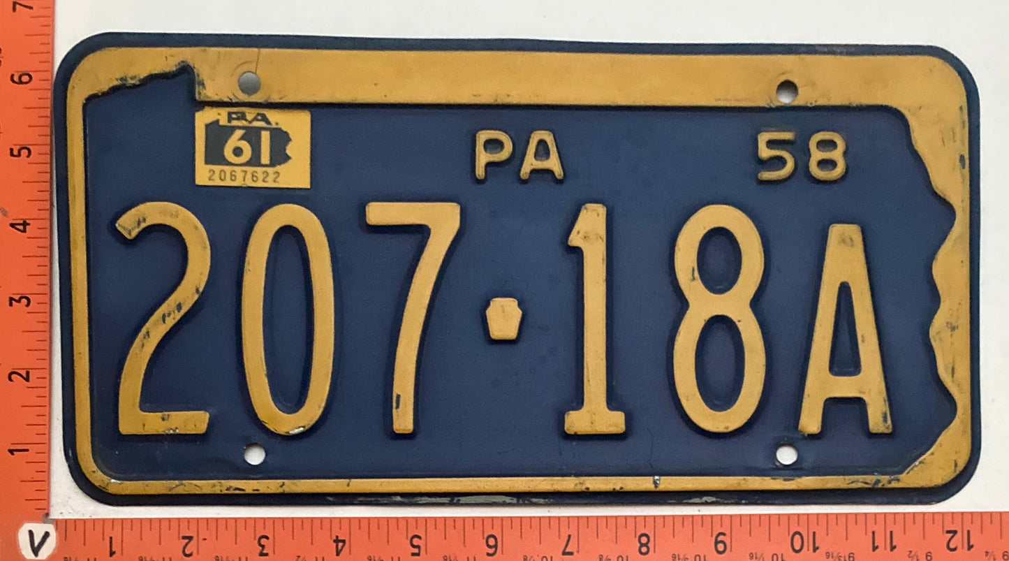 1961 Pennsylvania #207-18A Passenger License Plate