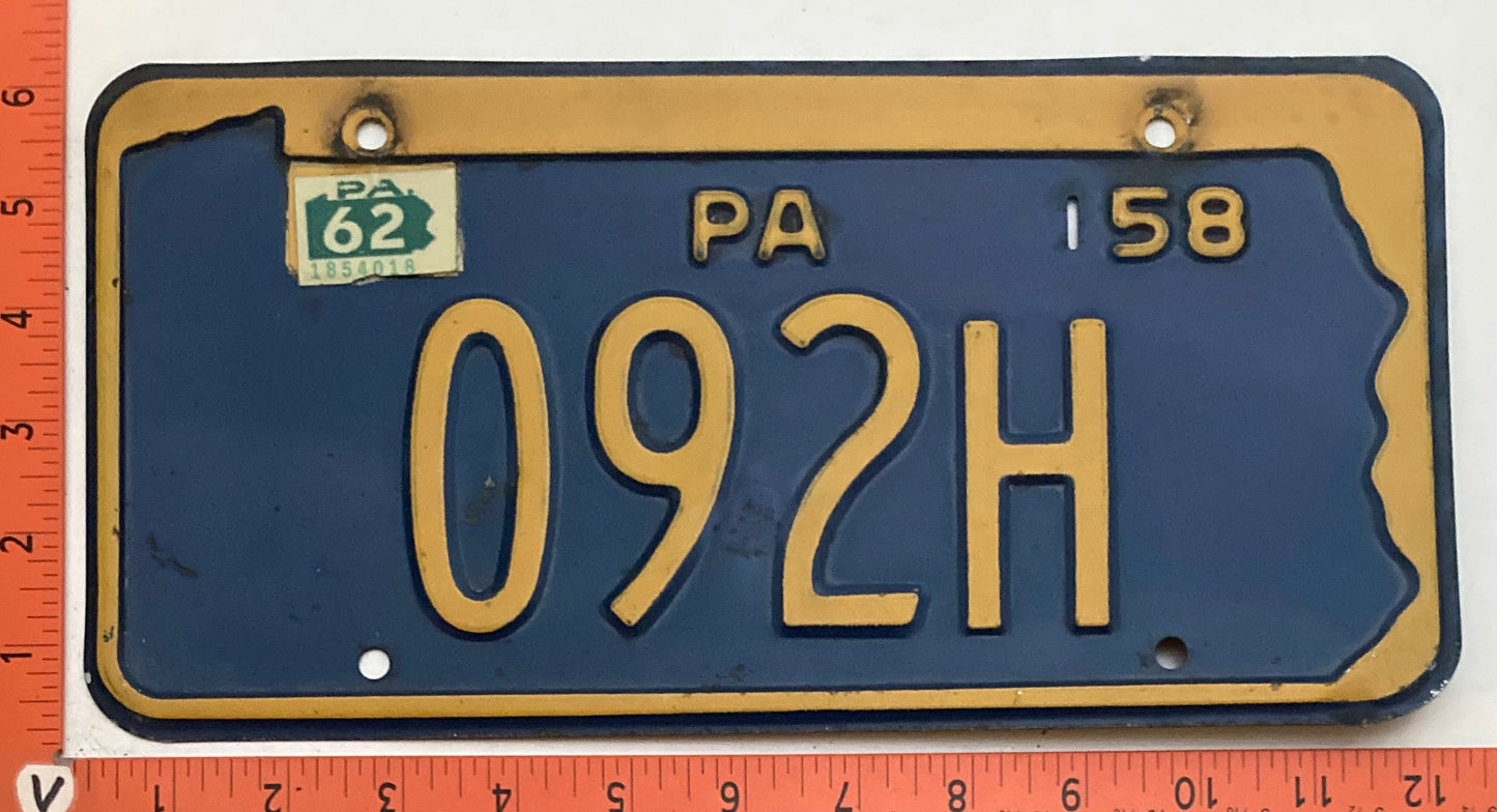 1962 Pennsylvania #092H Passenger License Plate