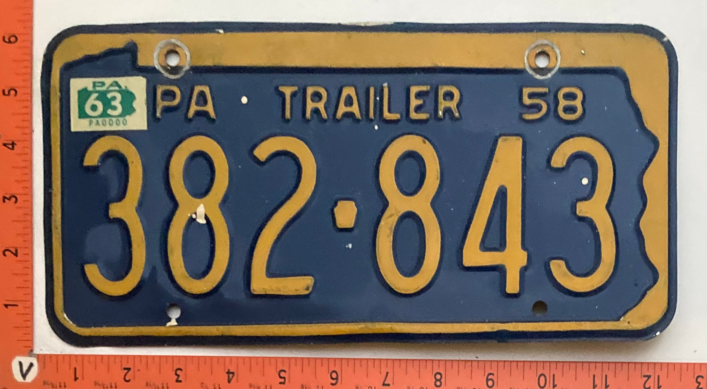 1963 Pennsylvania #382-843 Trailer License Plate