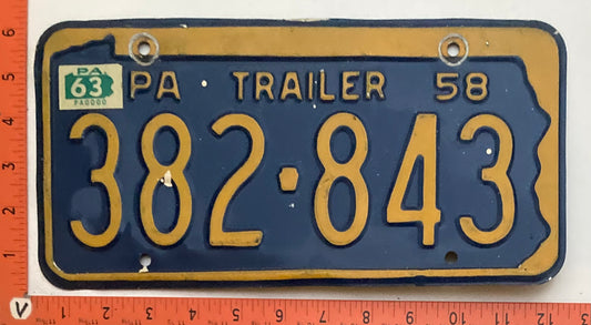 1963 Pennsylvania #382-843 Trailer License Plate