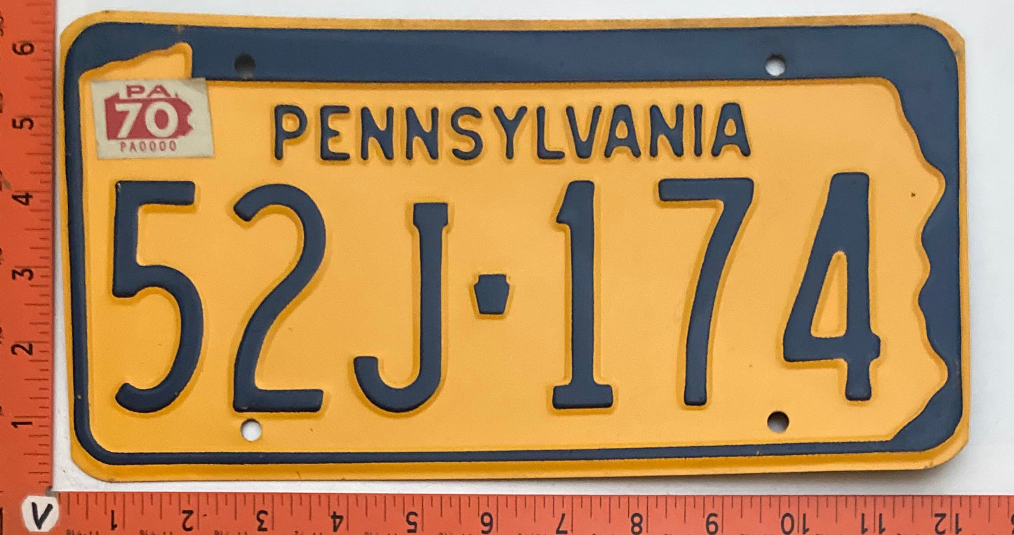 1970 Pennsylvania #52J-174 Passenger License Plate