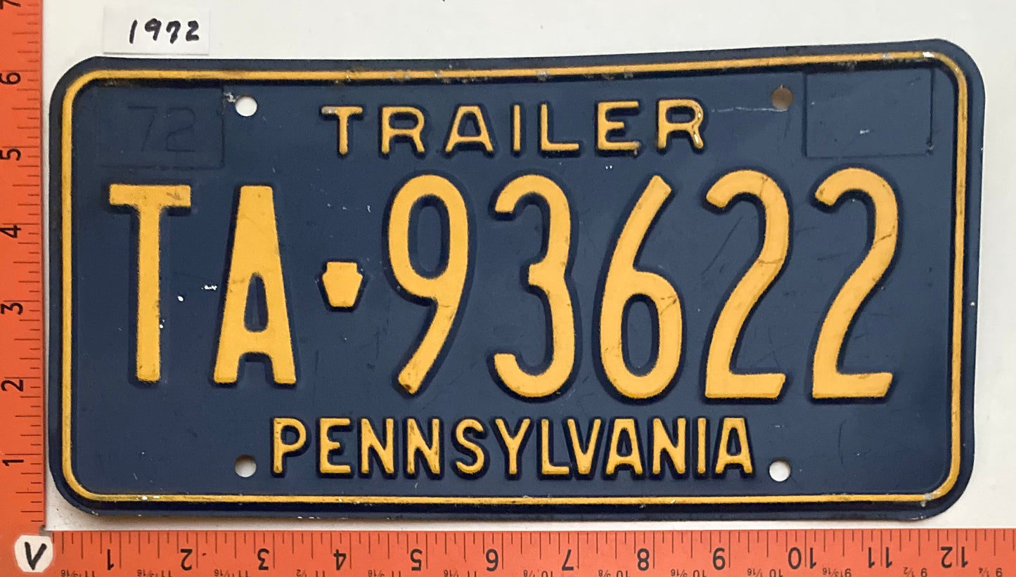 1972 Pennsylvania #TA-93622 Trailer License Plate