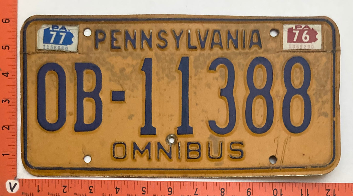 1977 Pennsylvania #OB-11388 Omnibus License Plate