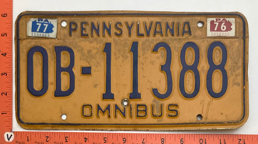1977 Pennsylvania #OB-11388 Omnibus License Plate