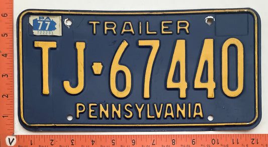 1977 Pennsylvania #TJ-67440 Trailer License Plate
