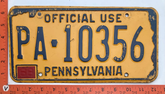 1968 Pennsylvania #PA-10356 Official Use License Plate