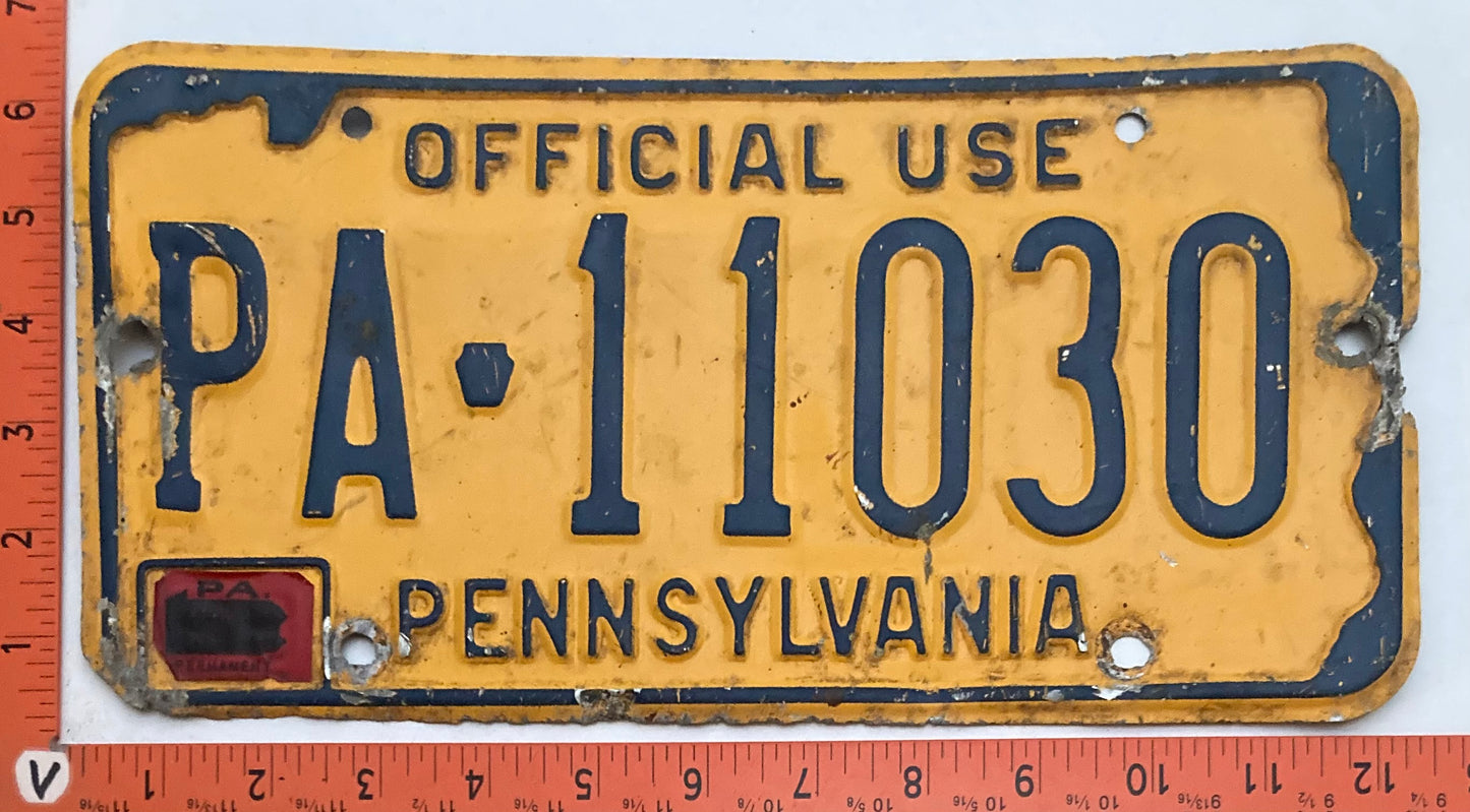 1968 Pennsylvania #PA-11030 Official Use License Plate