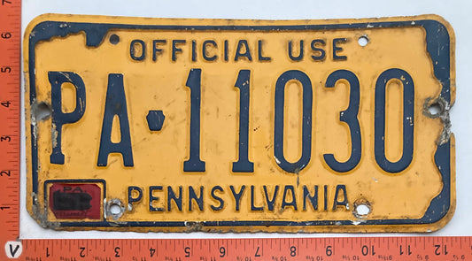 1968 Pennsylvania #PA-11030 Official Use License Plate
