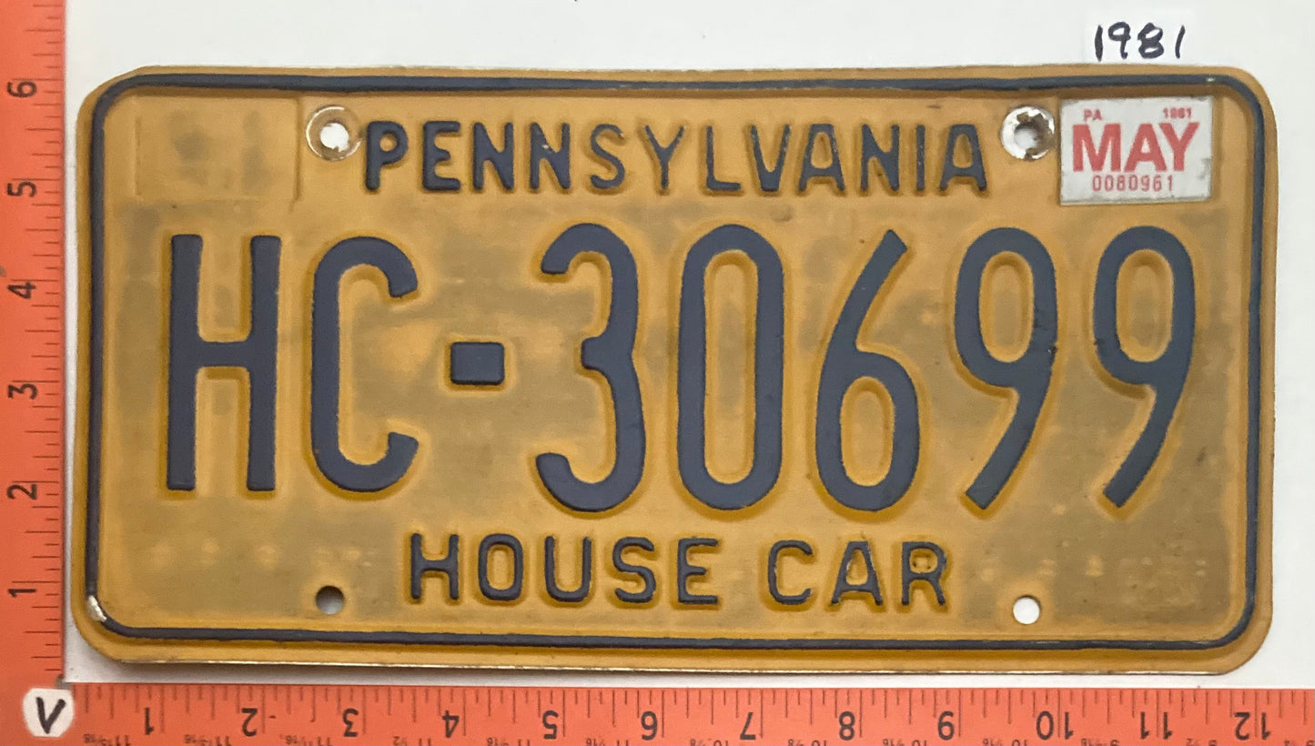 1981 Pennsylvania #HC-30699 House Car License Plate