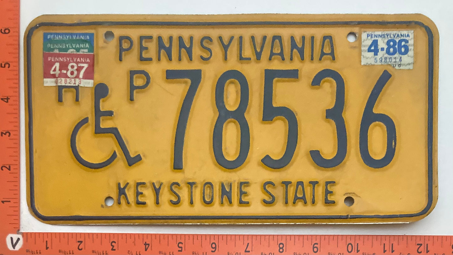 1987 Pennsylvania #78536 Passenger License Plate (Handicapped)