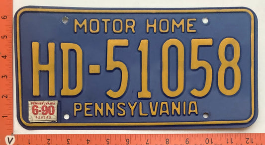 1990 Pennsylvania #HD-51058 Motor Home License Plate