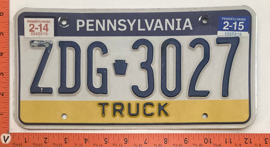 2015 Pennsylvania #ZDG-3027 Truck License Plate