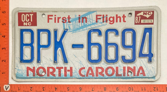 1987 North Carolina #BPK-6694 Passenger License Plate