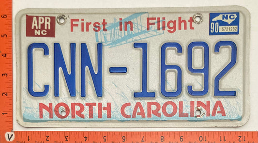 1990 North Carolina #CNN-1692 Passenger License Plate