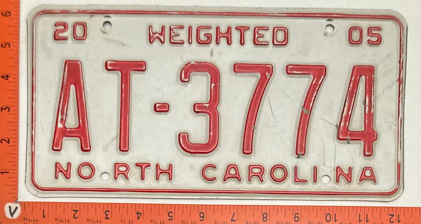 2005 North Carolina #AT-3774 Truck "WEIGHTED" License Plate