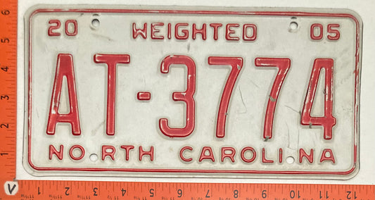 2005 North Carolina #AT-3774 Truck "WEIGHTED" License Plate