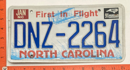 1991 North Carolina #BDNZ-2264 Passenger License Plate