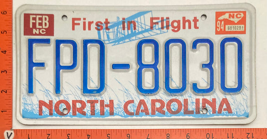 1994 North Carolina #FPD-8030 Passenger License Plate