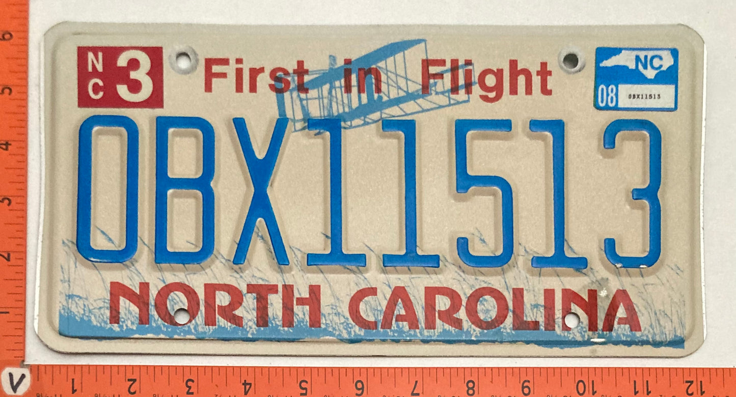 2008 North Carolina #OBX11513 Passenger License Plate