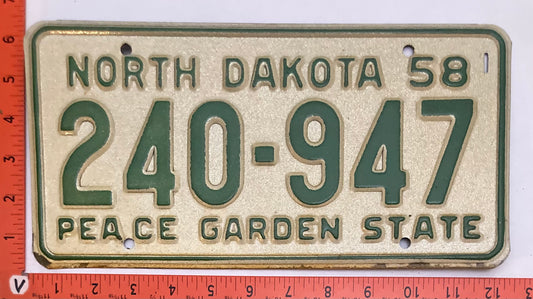 1958 North Dakota #240-947 Passenger License Plate