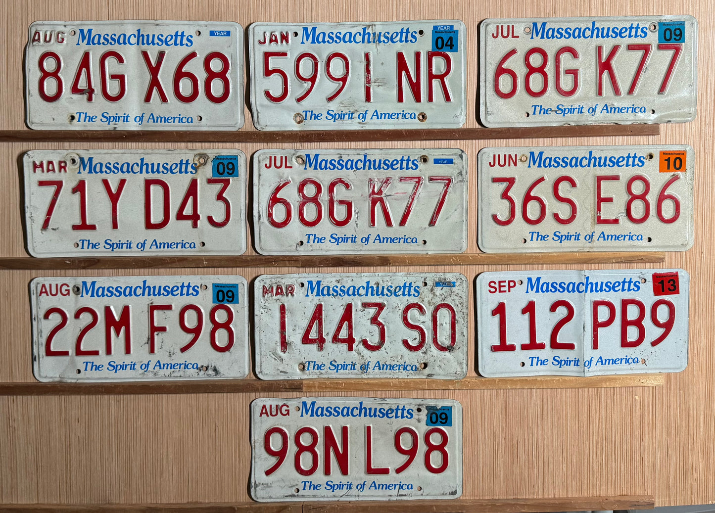 Group of 10 Massachusetts Passenger License Plates (Crafter)