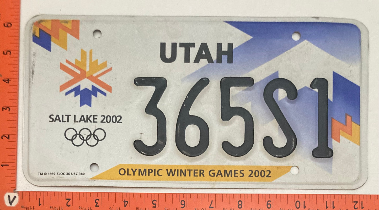 2002 Utah #365S1 Passenger Olympics License Plate