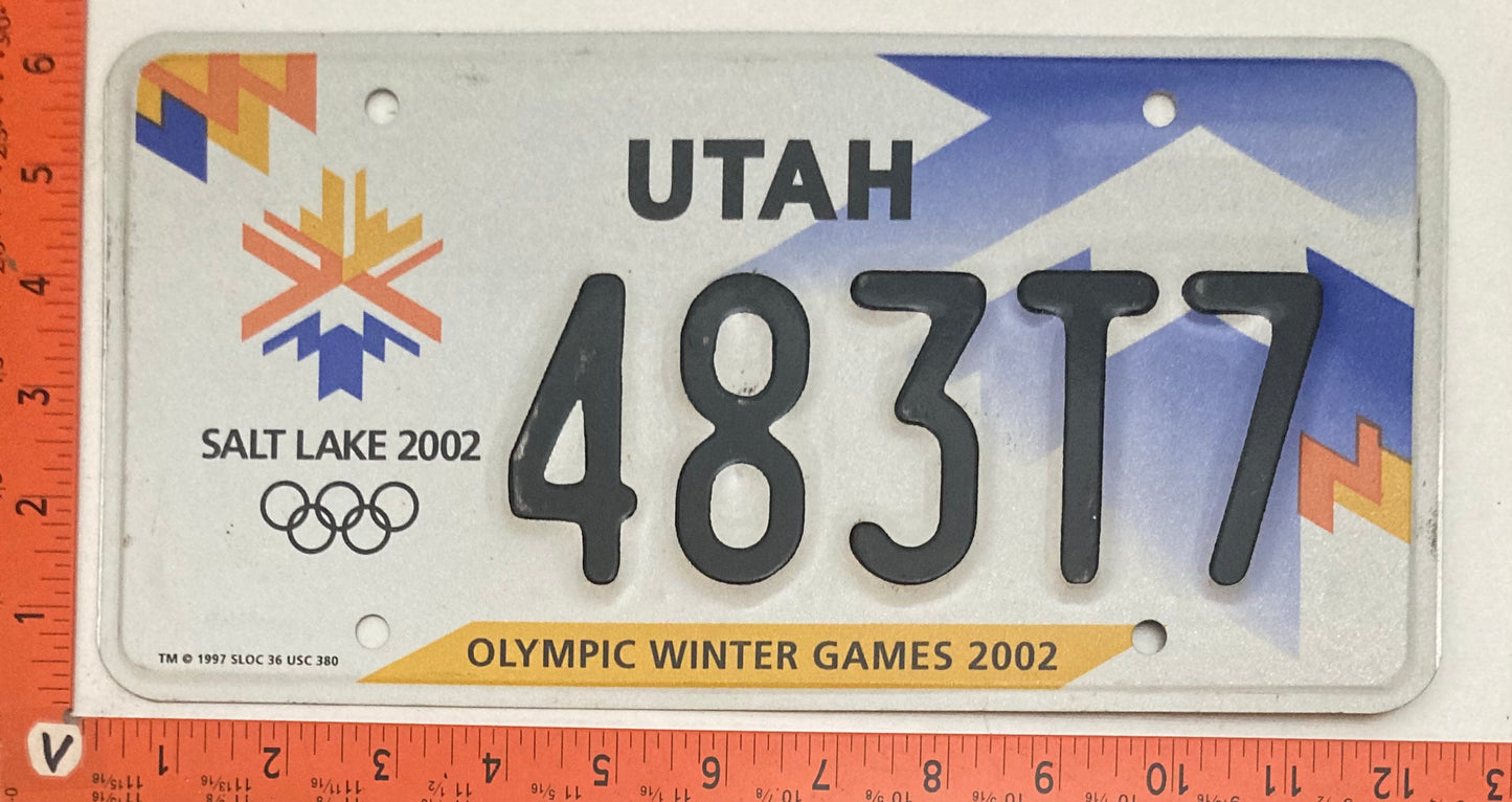 2002 Utah #483T7 Passenger Olympics License Plate