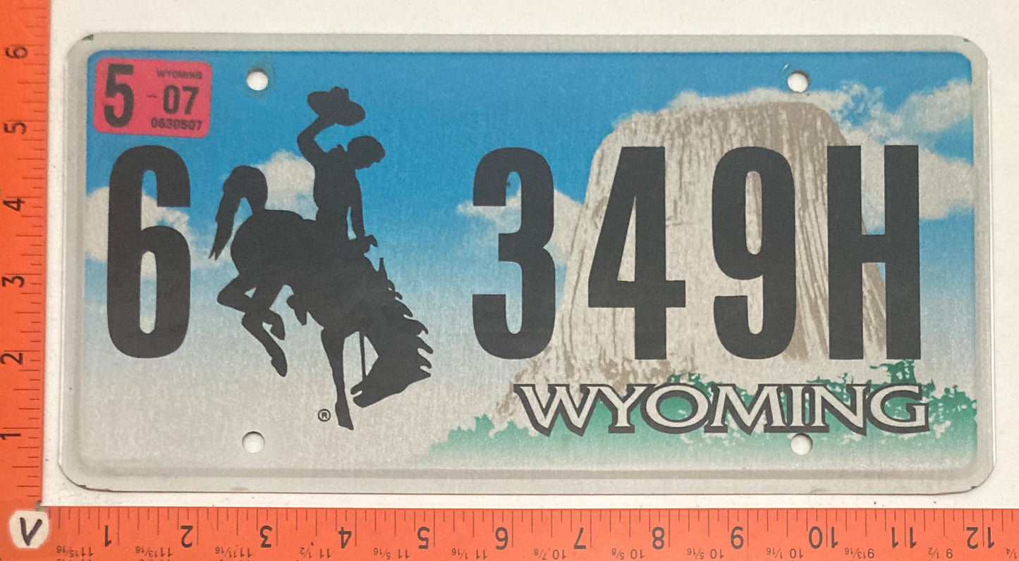 2007 Wyoming #6  349H Passenger License Plate