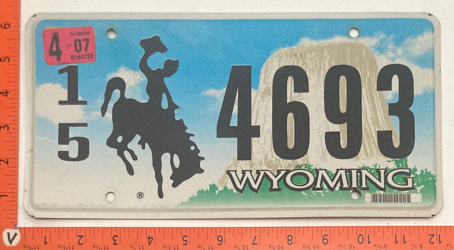 2007 Wyoming #1/5  4693 Passenger License Plate