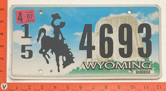 2007 Wyoming #1/5  4693 Passenger License Plate