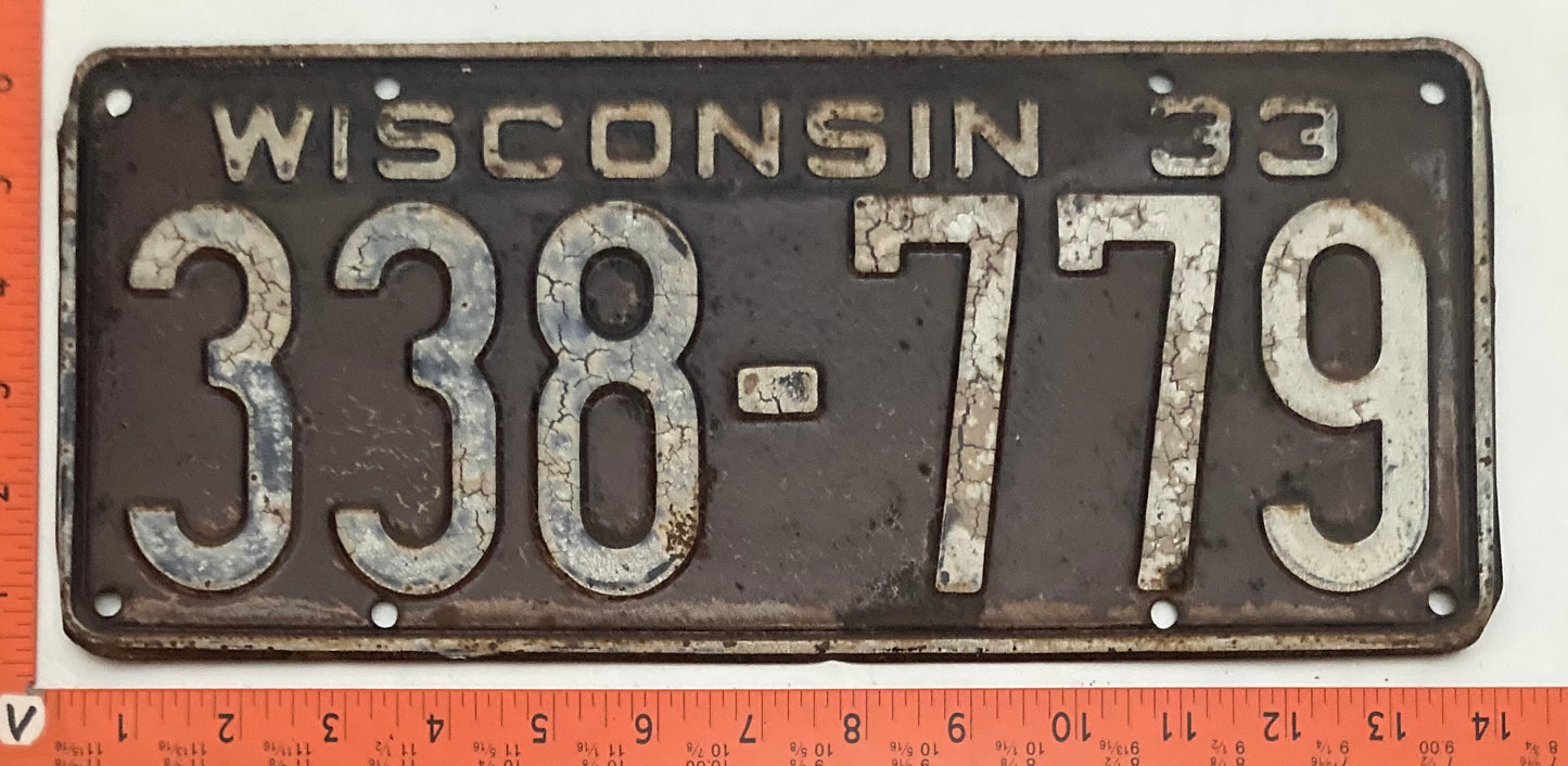 1933 Wisconsin #338-779 Passenger License Plate