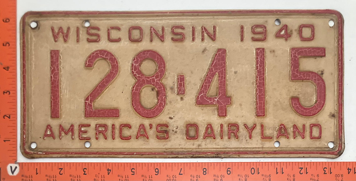 1940 Wisconsin #128-415 Passenger License Plate