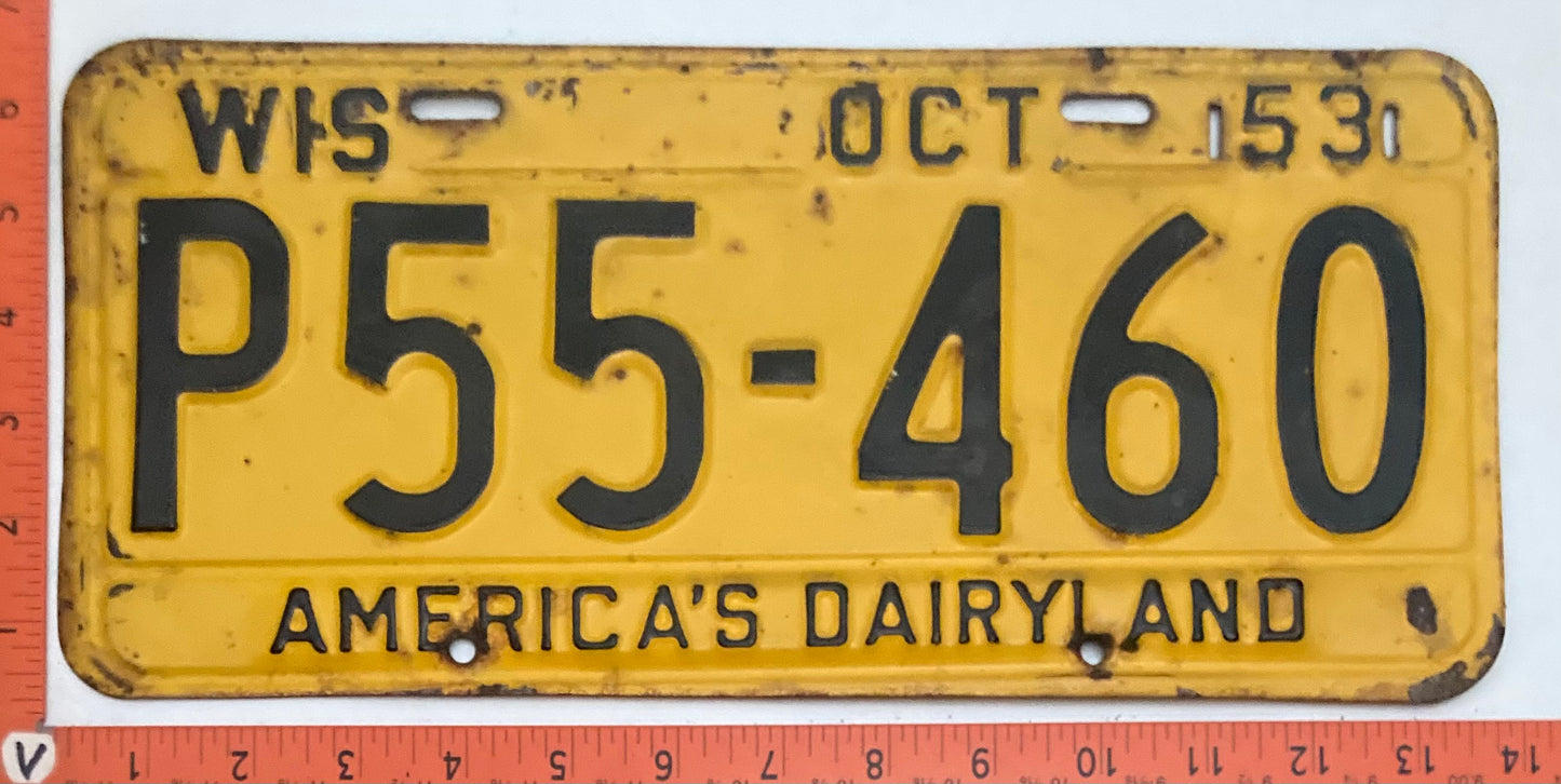 1953 Wisconsin #P55-460 Passenger License Plate